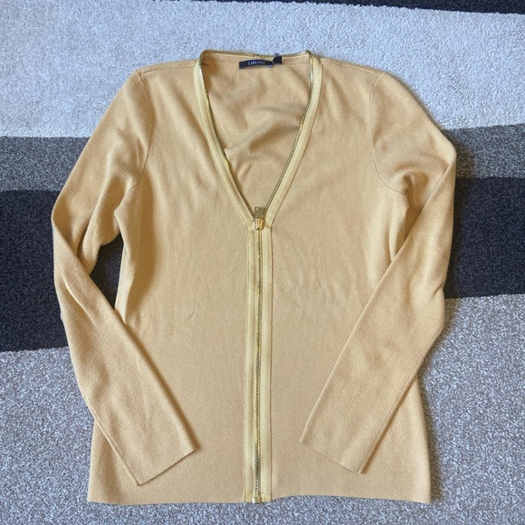 Carlisle Medium Mustard/Gold Zip Front  Long Sleeve Sweater - Picture 1 of 8
